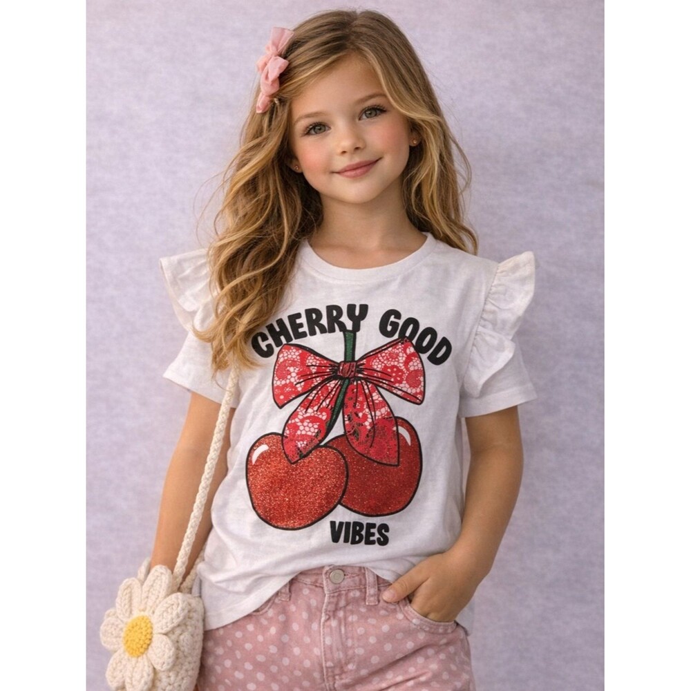 Adorable “Cherry Good Vibes” graphic tee 🍒